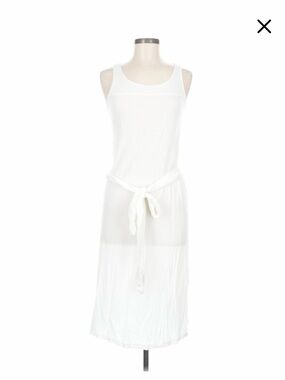 James Perse White Tencel Sleeveless Dress Size 2 / Medium Sheer Drop Waist Midi